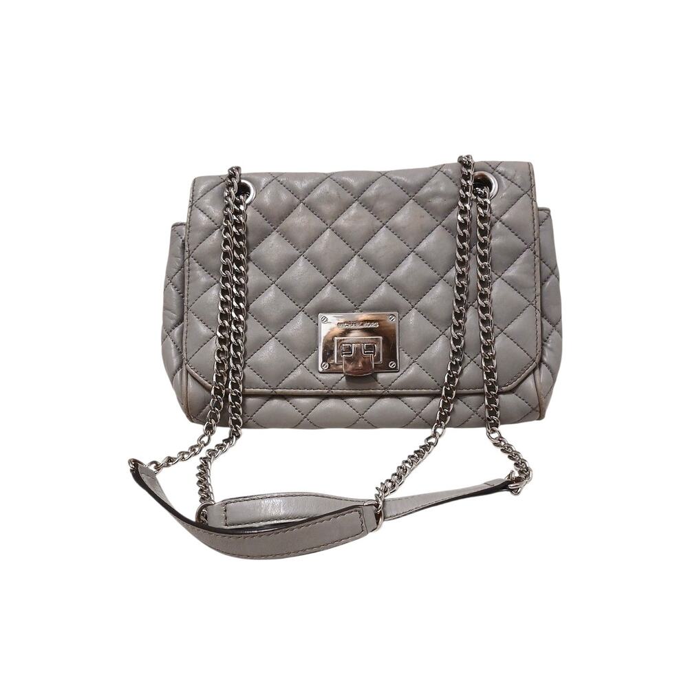 Michael Kors Lamb Leather Vivianne Grey Leather Adjustable Chain Strap Crossbody